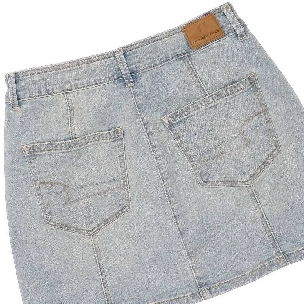 American Eagle Skirt Womens Size 4 Hi Rise A Line Button Light Blue Stretch W26